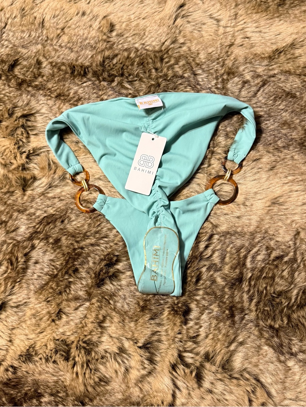 Bahimi Mint Green Ribbed Bikini Bottom with Gold Rings - Picture 6 of 8